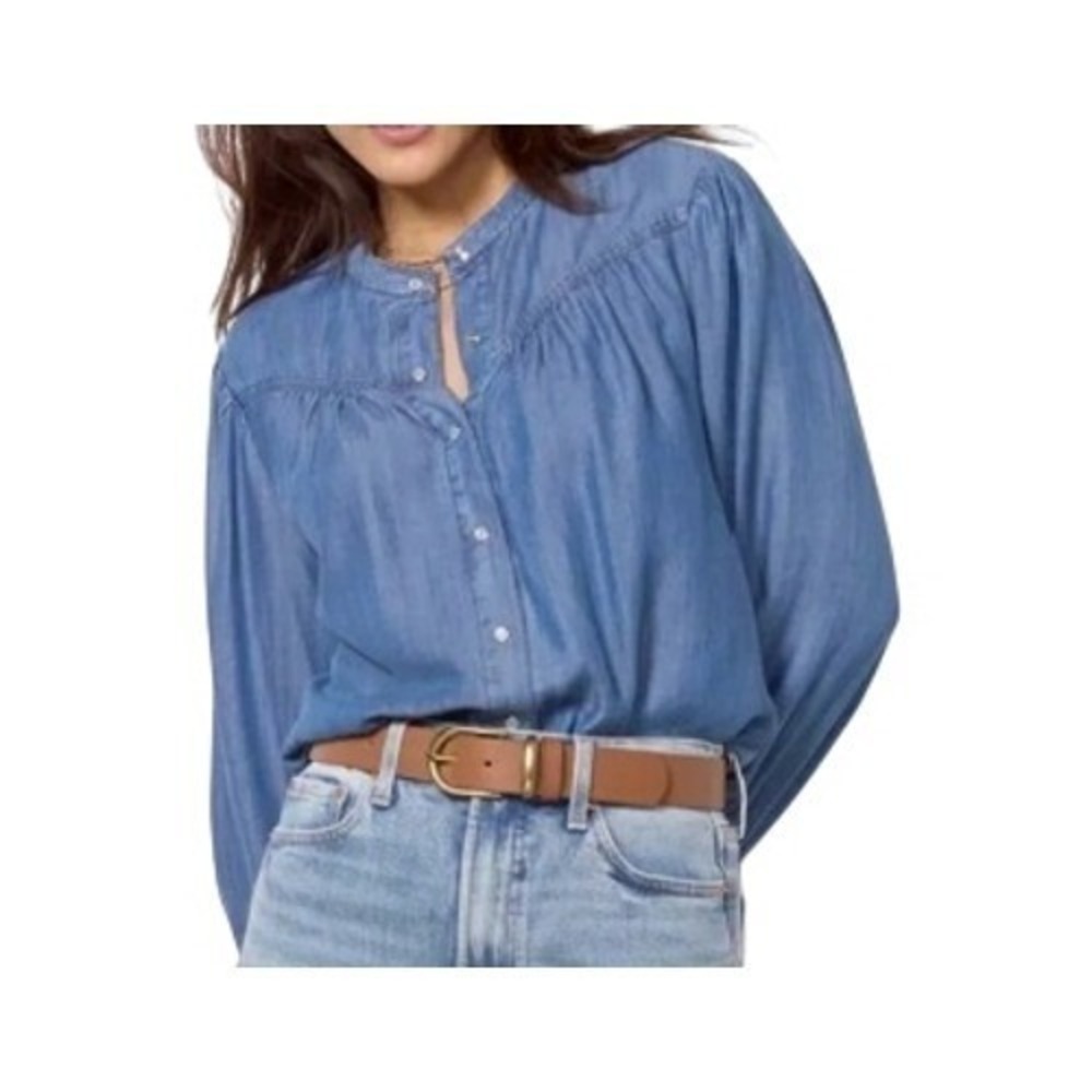 EVEREVE Womens S Blue Poppy Denim Pearl Snap Sample Shirt NWT